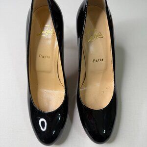 Christian Louboutin Black Patent Leather Platform Pumps Red Bottom Heels Size 39